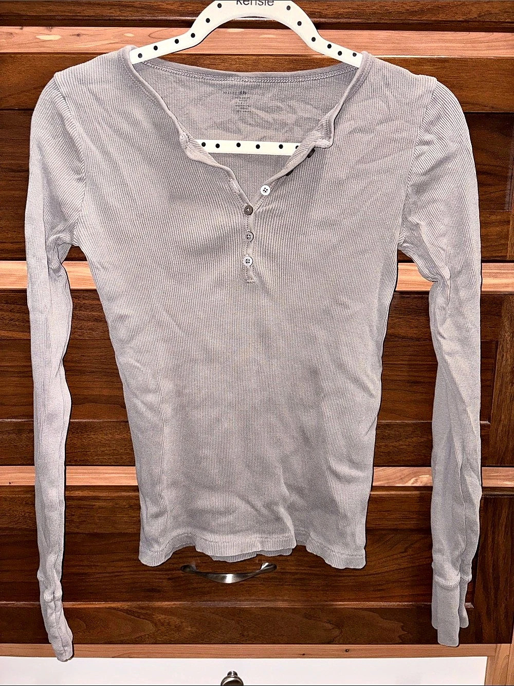 Brandy Melville Gunmetal Gray Ribbed Long-Sleeve Henley